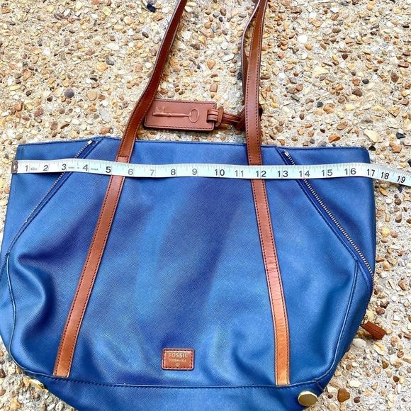 FOSSIL Ava Shopper Blue Shoulder Zipper Tote - Picture 4 of 14